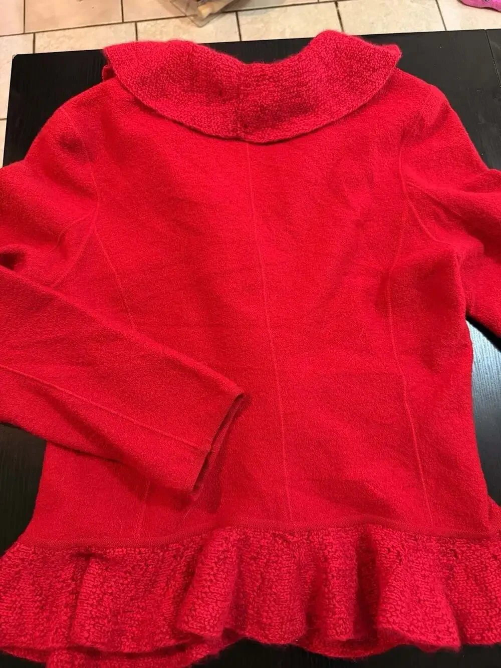Armani Collezioni Red Ruffle Trim Wool Jacket Size 10